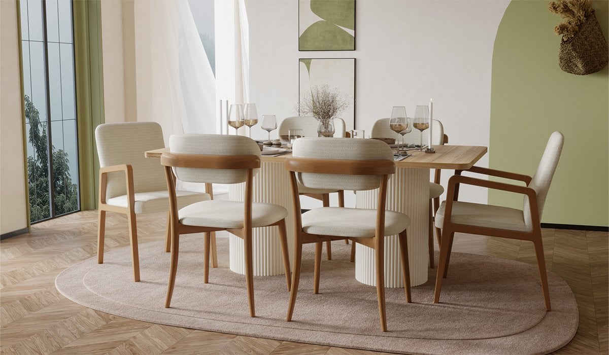 Bohem Plus Masa + 6 Adet Sandalye Takımı - Ceviz