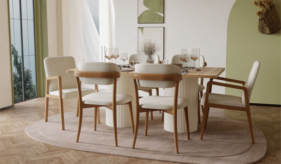 Bohem Plus Masa + 6 Adet Sandalye Takımı - Ceviz