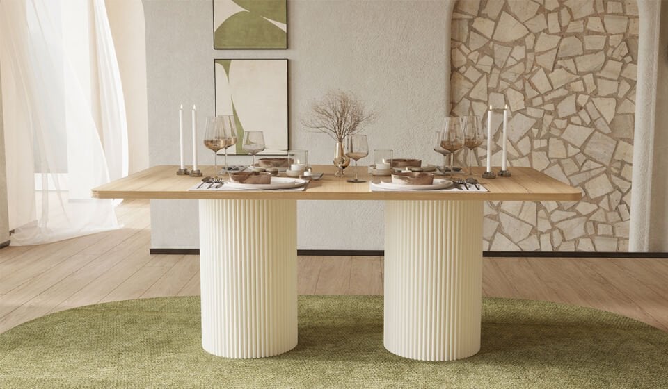 Bohem Plus Masa + 6 Adet Sandalye Takımı - Ceviz Sabit Masa