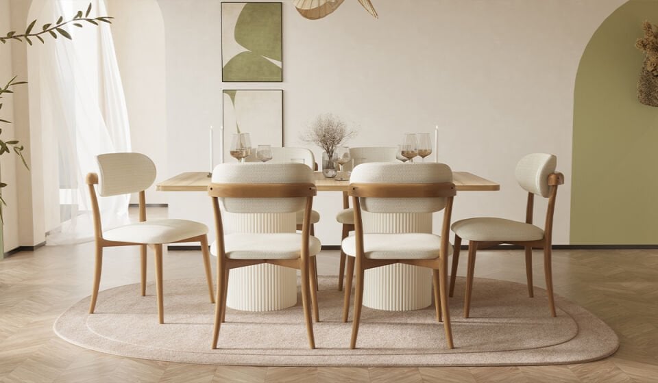 Bohem Plus Masa + 6 Adet Sandalye Takımı - Ceviz