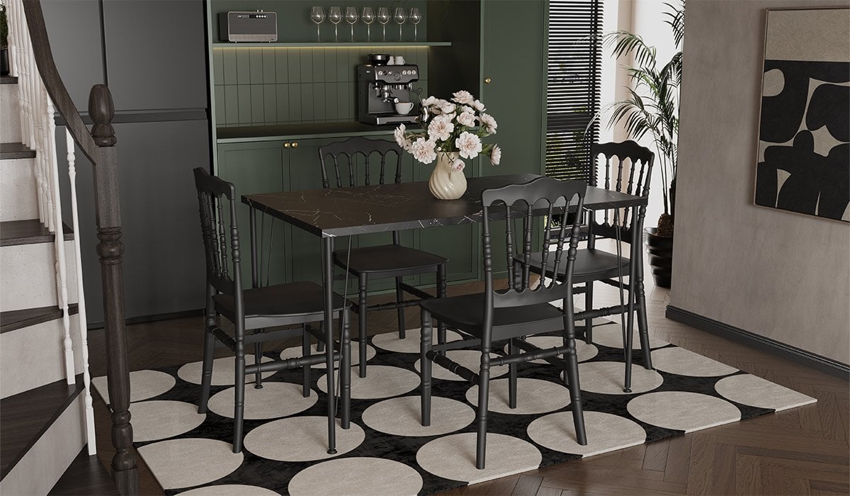 Nero (Mermer Desenli) + Napolyon Mutfak Masa Takımı - Siyah