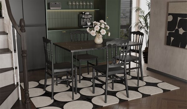 Nero (Mermer Desenli) + Napolyon Mutfak Masa Takımı - Siyah