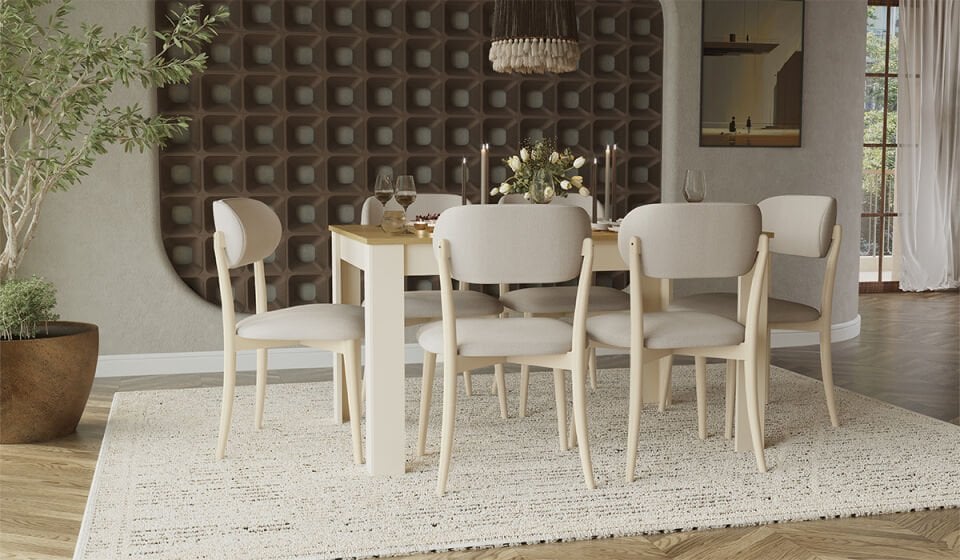 Eco Bohem Masa + 6 Adet Sandalye Takımı - Aytaşı