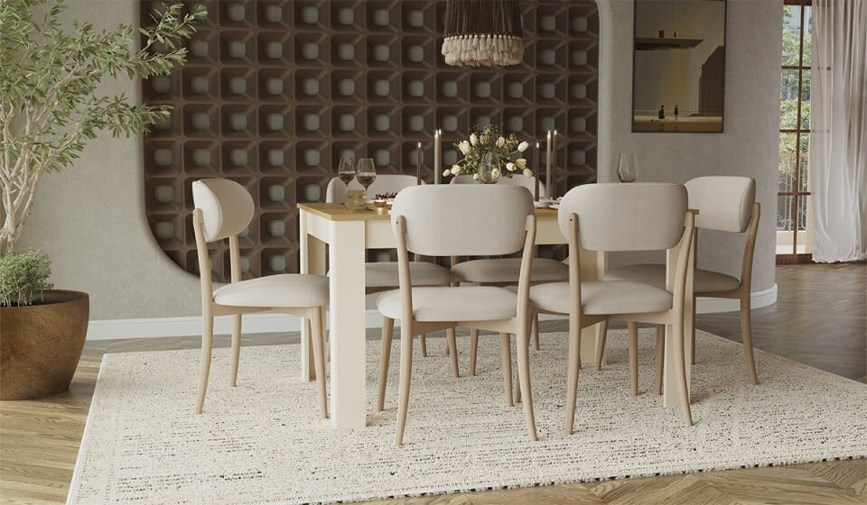 Eco Bohem Masa + 6 Adet Sandalye Takımı - Ceviz