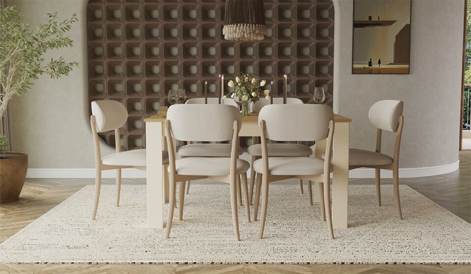 Eco Bohem Masa + 6 Adet Sandalye Takımı - Ceviz