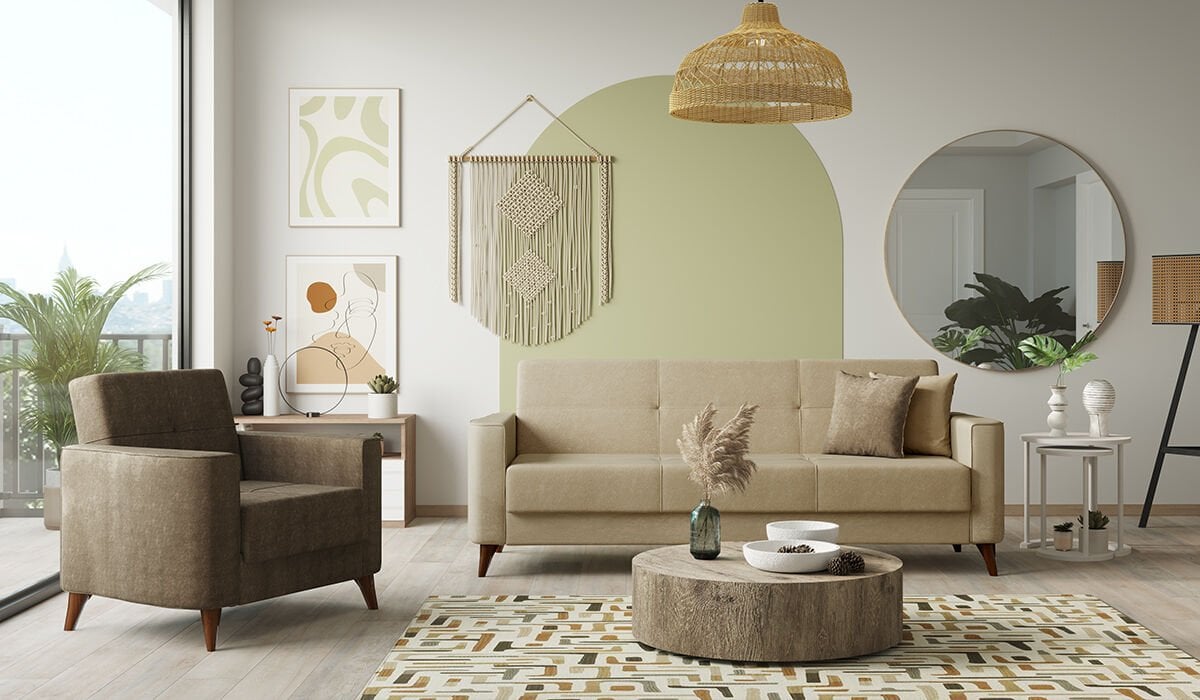 Star Koltuk Takımı - Krem-Kahve