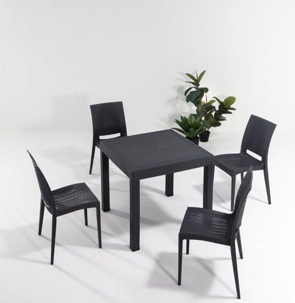 Rattan 4 Kişilik Masa Takımı Antrasit