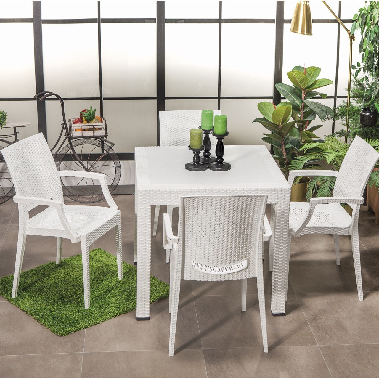 Rattan Kollu Masa Takımı Beyaz