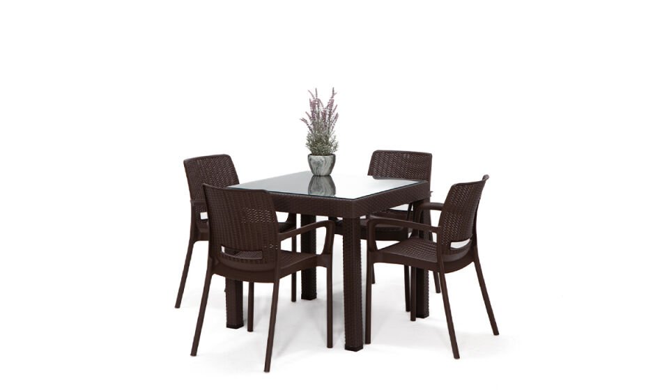 Rattan Kollu Camlı Masa Takımı Antrasit