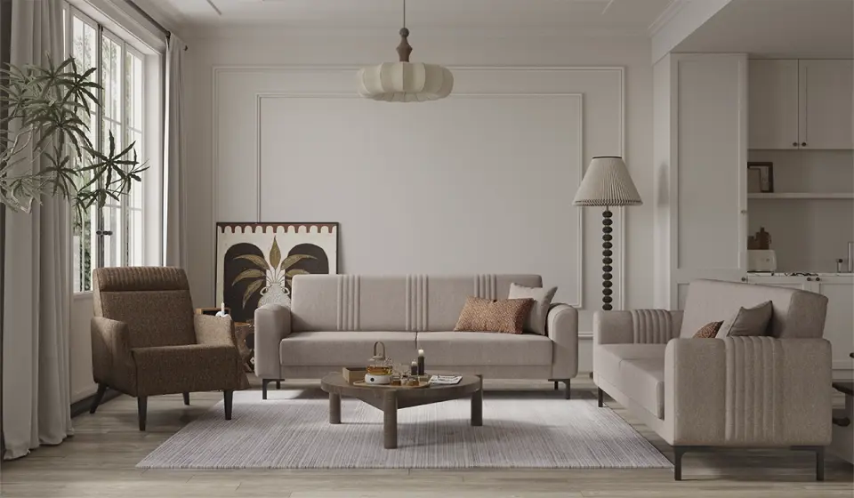 Rio Üçlü Koltuk - Krem (Kampanyalı)