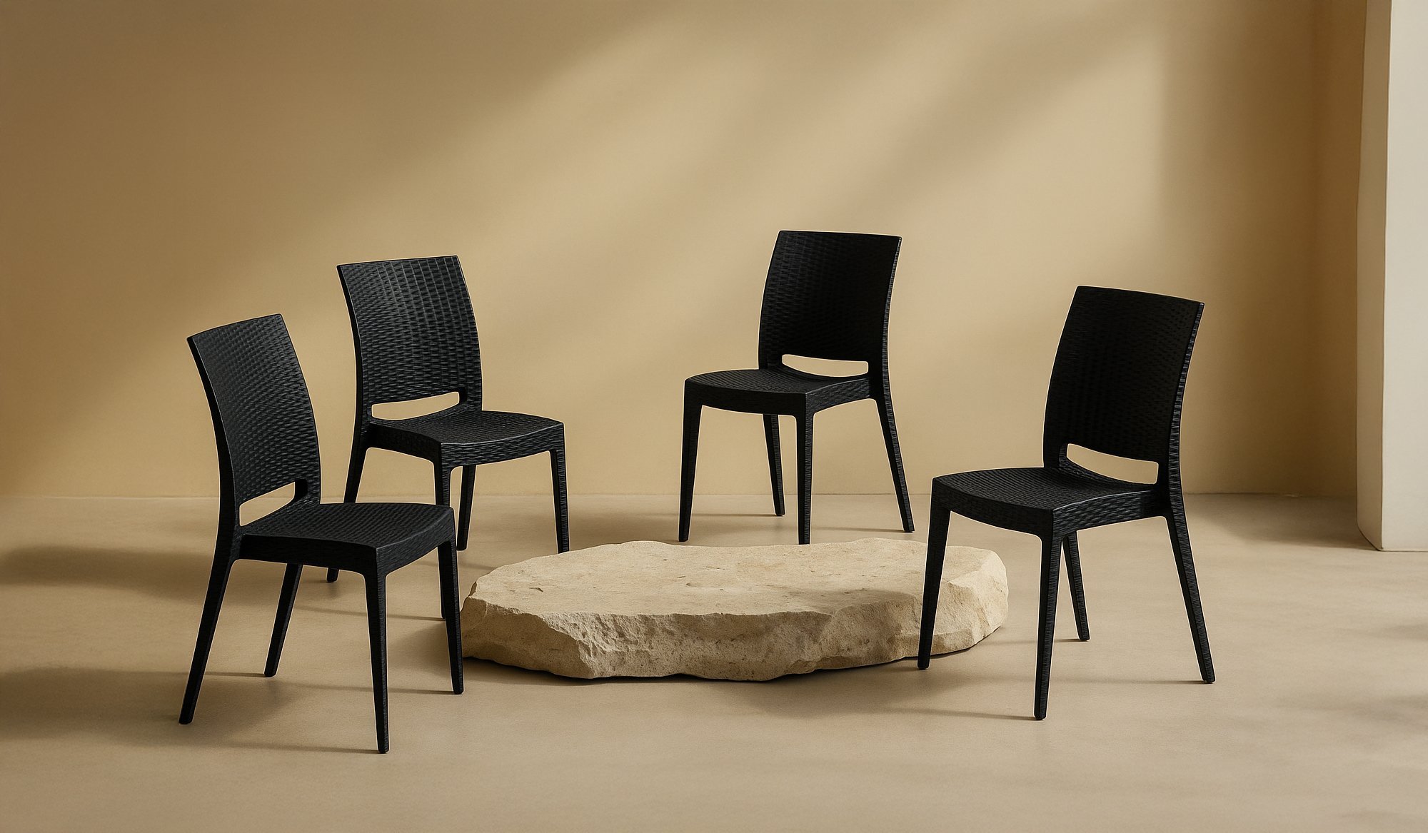 4 Adet Rattan Sandalye - Antrasit (Kampanyalı)