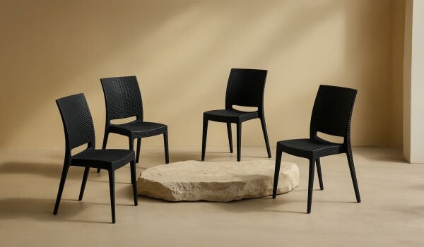 4 Adet Rattan Sandalye - Antrasit (Kampanyalı)