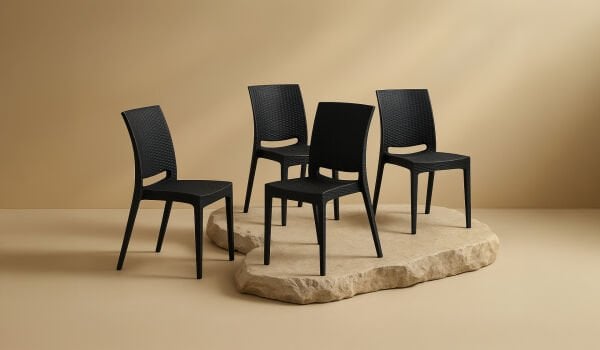 4 Adet Rattan Sandalye - Antrasit (Kampanyalı)