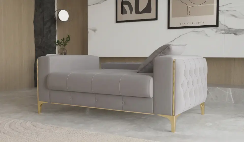 Vivaldi İkili Koltuk Gri - Gold Ayak