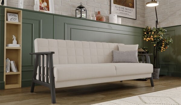 Anka Üçlü Koltuk Krem - Antrasit Kol