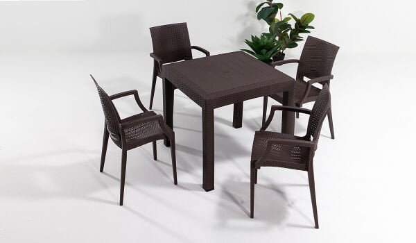 Rattan Kollu Masa Takımı Beyaz
