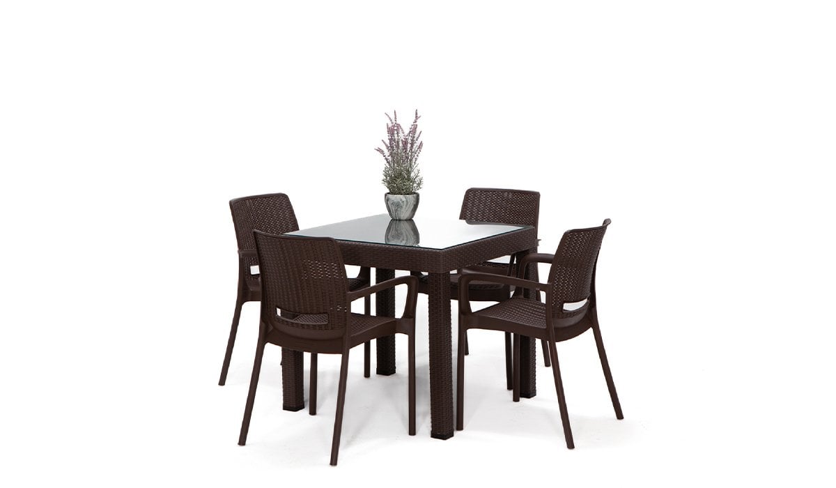 Rattan Kollu Camlı Masa Takımı