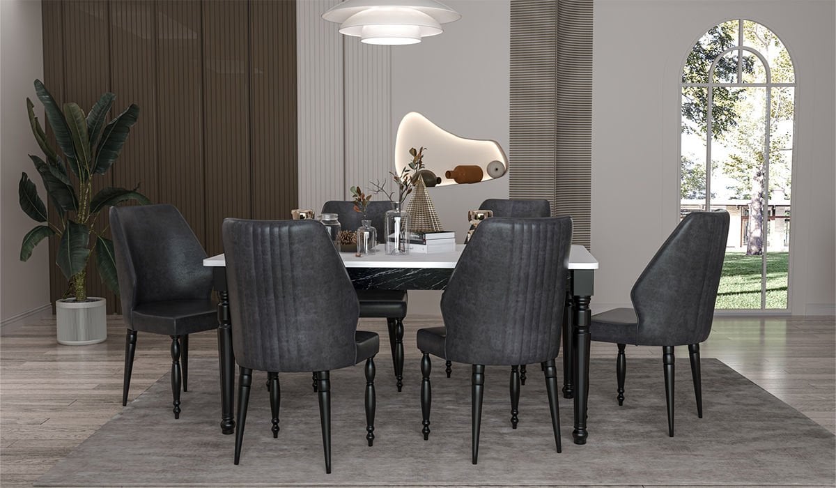 White Cross Masa + 6 Adet Sandalye Takımı