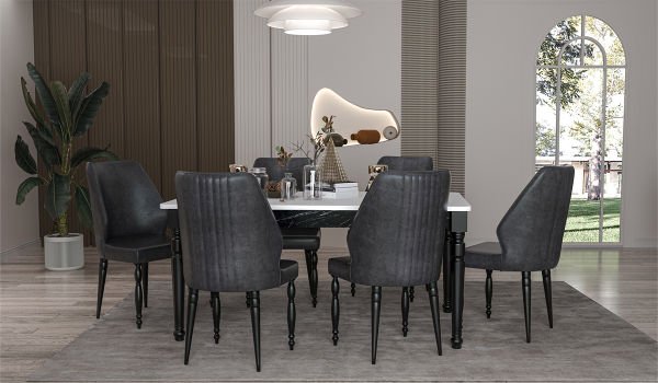 White Cross Masa + 6 Adet Sandalye Takımı