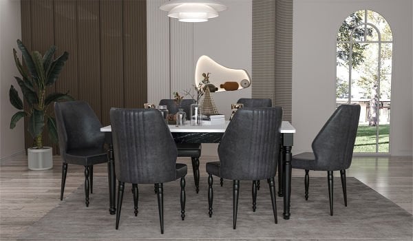 White Cross Masa + 6 Adet Sandalye Takımı