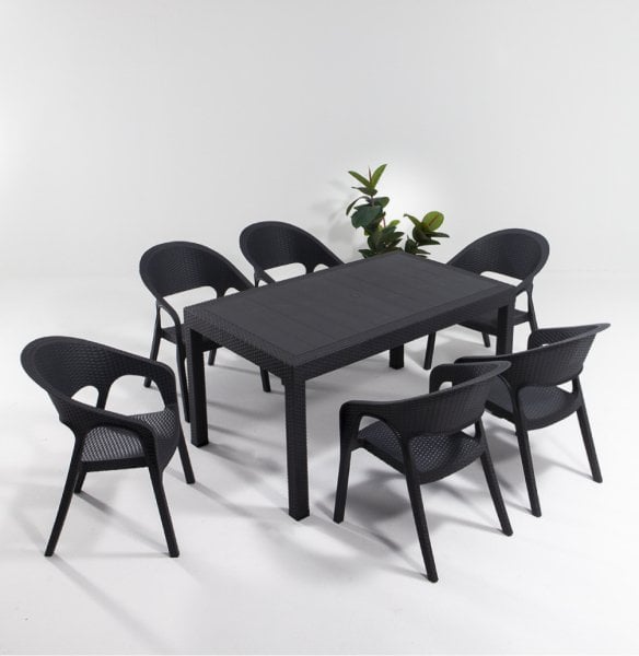 Garden Large Rattan Masa Takımı Antrasit