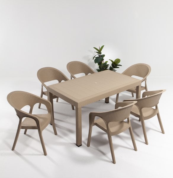 Garden Large Rattan Masa Takımı Cappucino