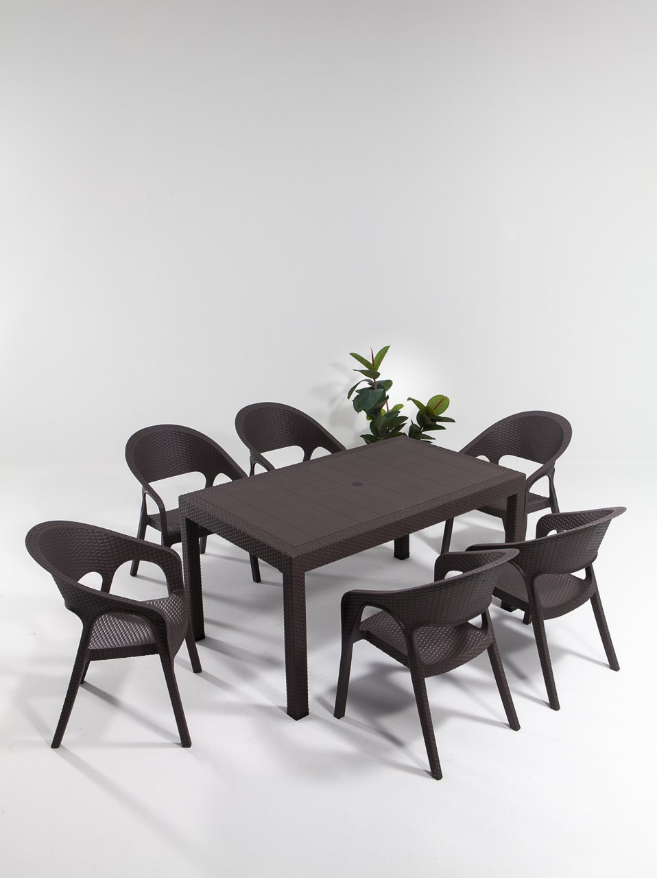 Garden Large Rattan Masa Takımı Kahve