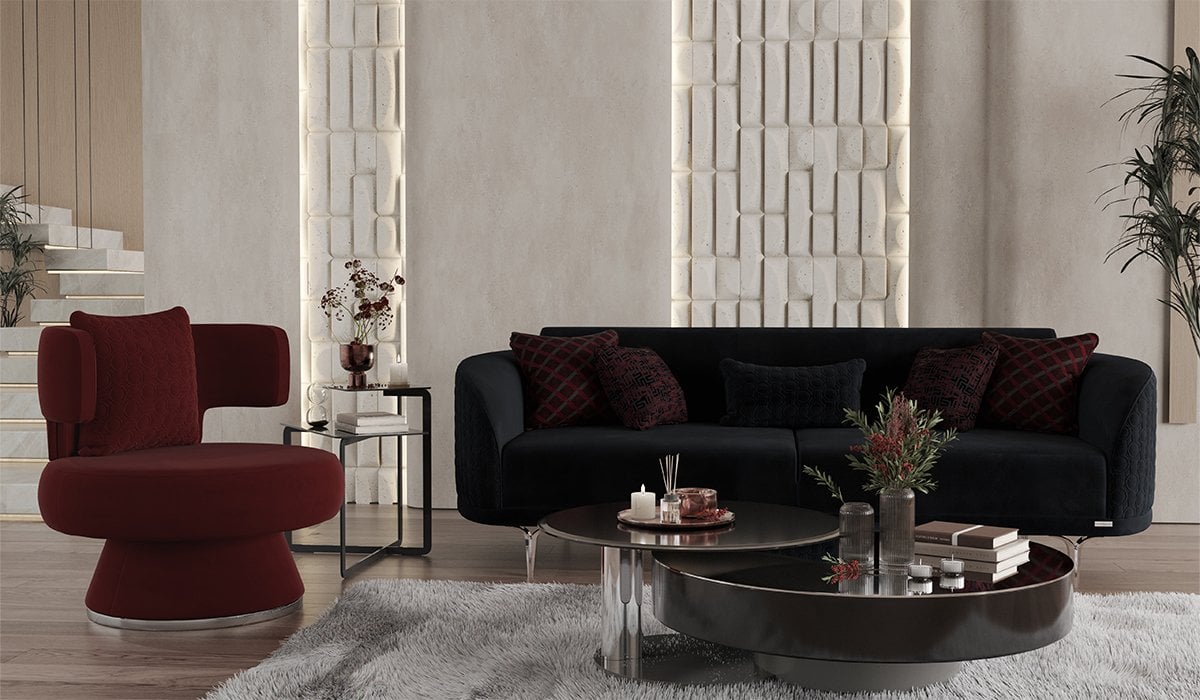 Bendis Koltuk Takımı - Antrasit - Bordo