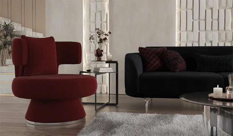 Bendis Koltuk Takımı - Antrasit - Bordo