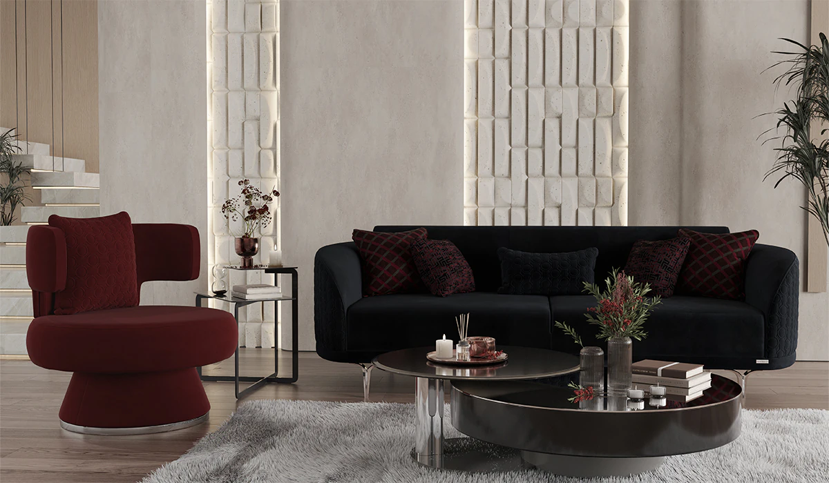 Bendis Koltuk Takımı - Antrasit - Bordo