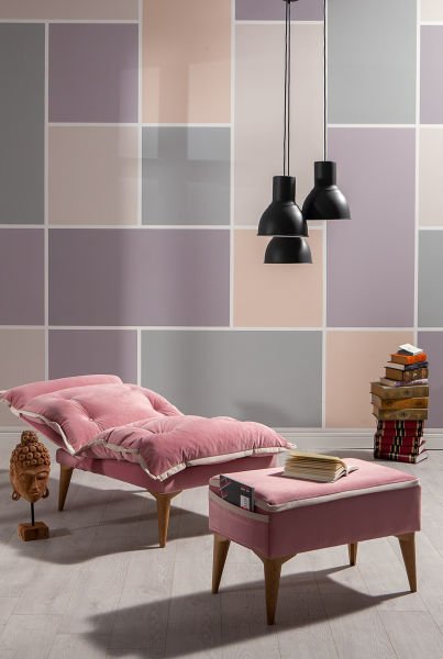 Flower Puflu Berjer Seti Pembe