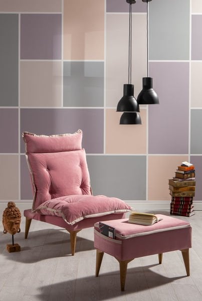 Flower Puflu Berjer Seti Pembe