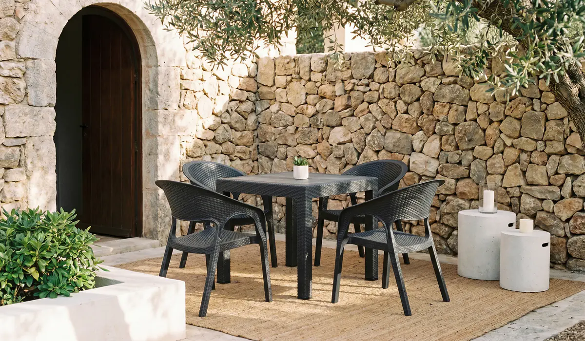 Garden Rattan Masa Takımı Antrasit - Camlı Masa