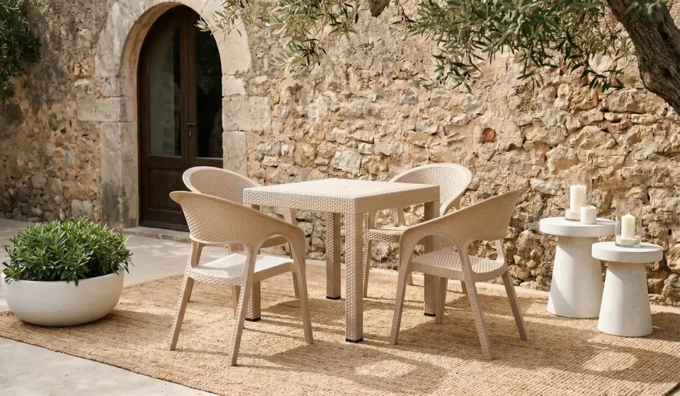 Garden Rattan Masa Takımı Cappucino - Camlı Masa