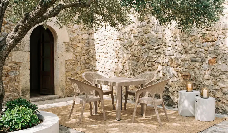 Garden Rattan Masa Takımı Cappucino - Camlı Masa