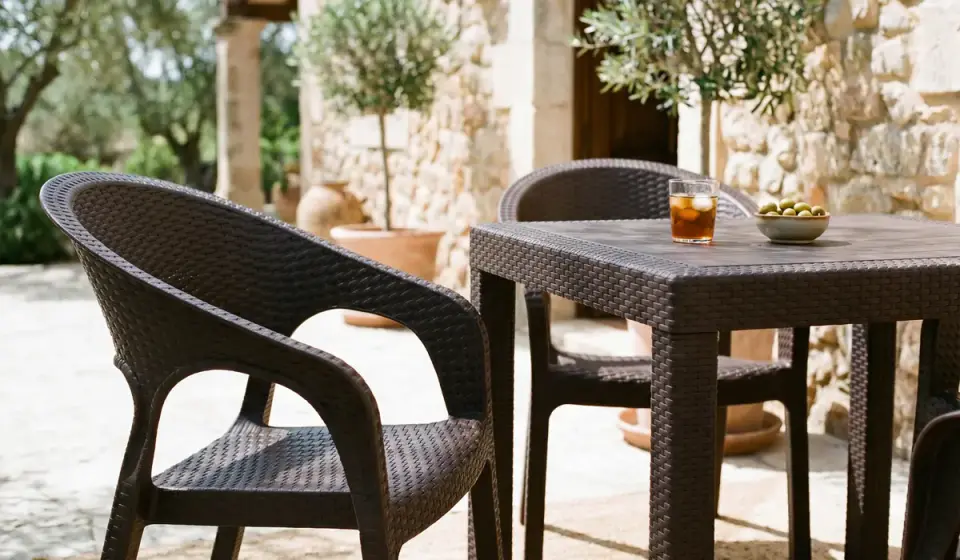 Garden Rattan Masa Takımı Kahve - Camlı Masa