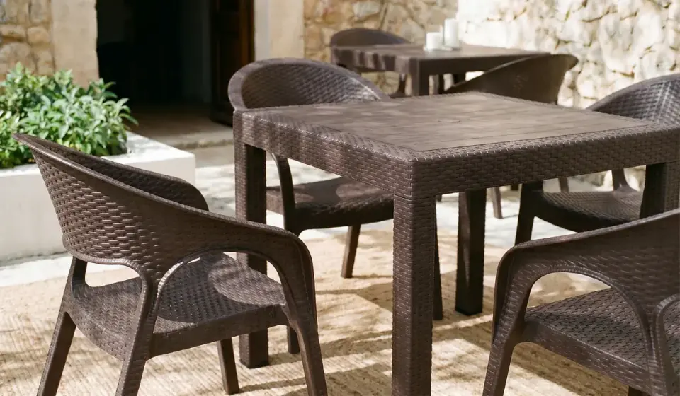 Garden Rattan Masa Takımı Kahve - Camlı Masa