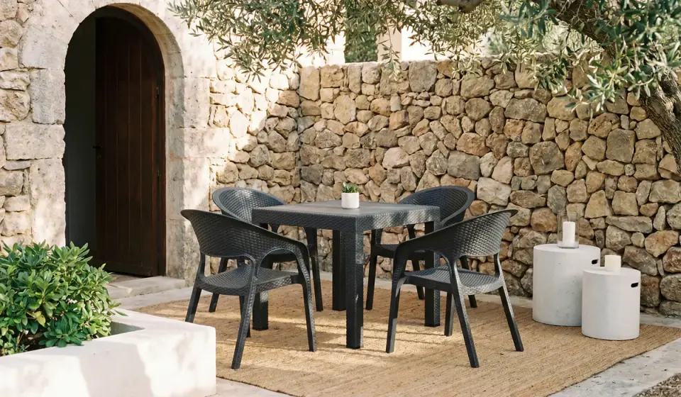 Garden Rattan Masa Takımı Antrasit - Camsız Masa
