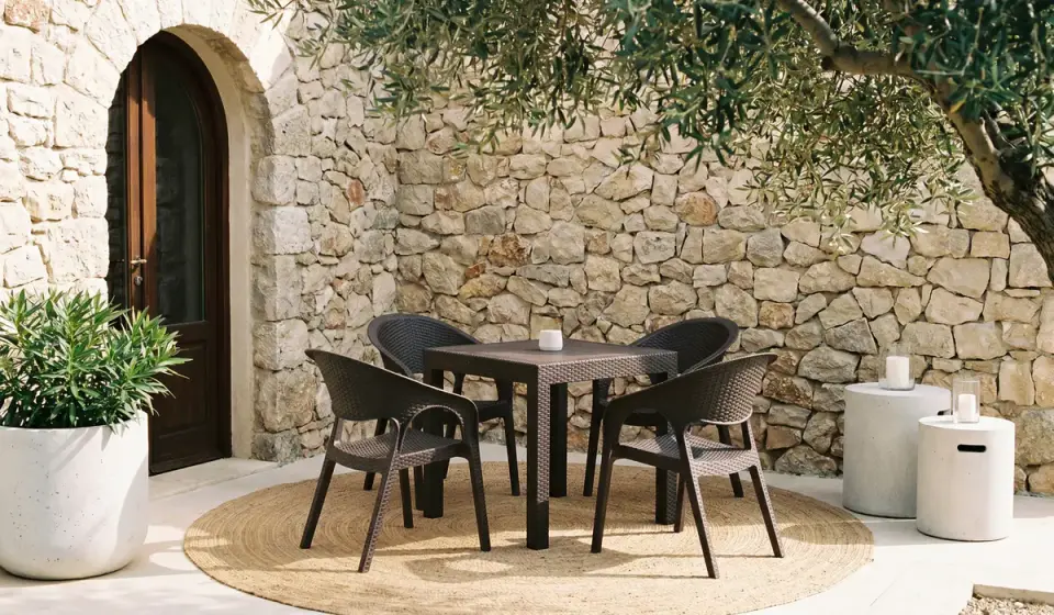 Garden Rattan Masa Takımı Kahve - Camsız Masa