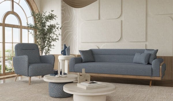 Harmoni Üçlü Koltuk - Mavi