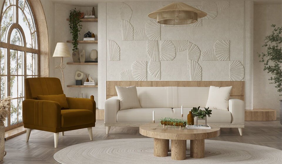 Nitra Düğün Paketi - Traverten (Yatak+Karyola Hediye!)