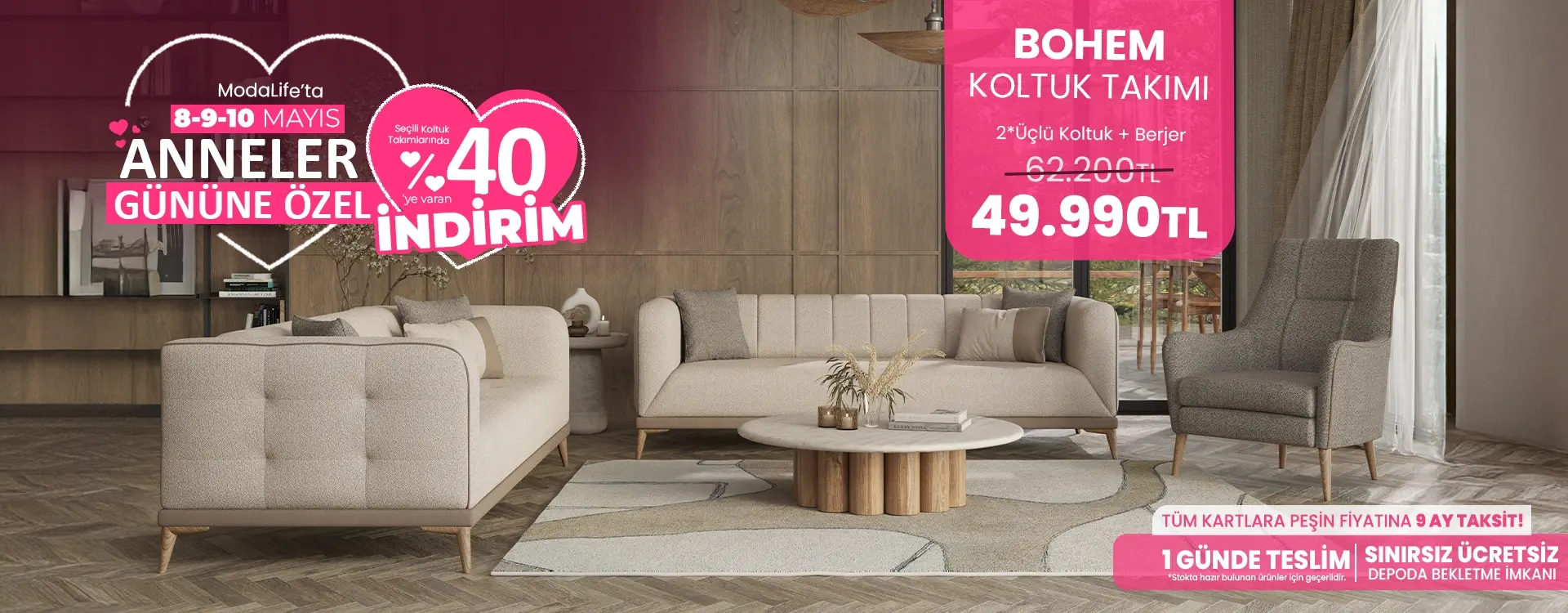 Anneler Gününe Özel 3+3+1 Koltuk Takımlarında %40'a varan İndirim