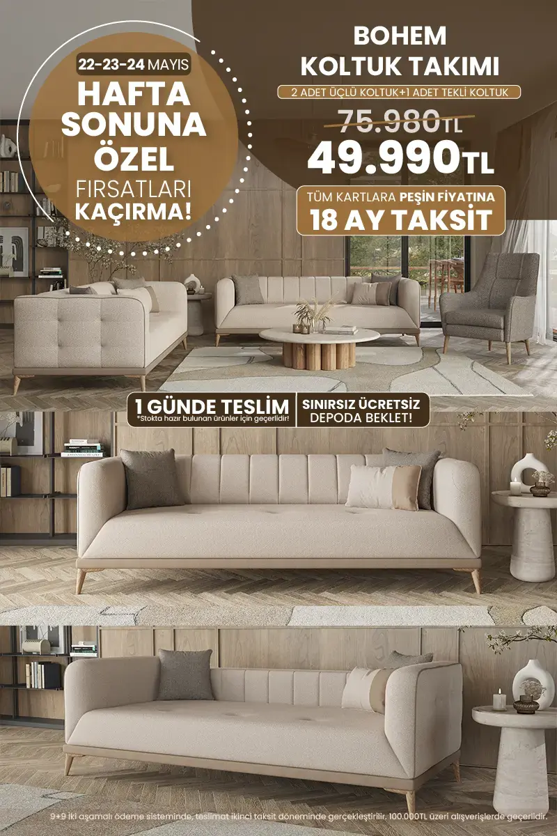Bu Hafta Sonuna Özel 3+3+1 Koltuk Takımlarında %40'a varan İndirim